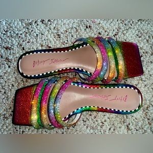 Betsey Johnson sandals size 8m. Plenty of bling & all the colors of the rainbow.